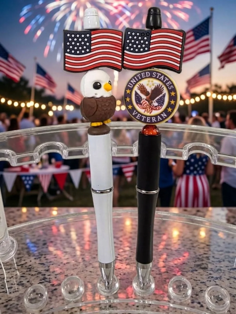 Custom Patriotic Beaded Pen S– United States Veteran Or Eagle Design